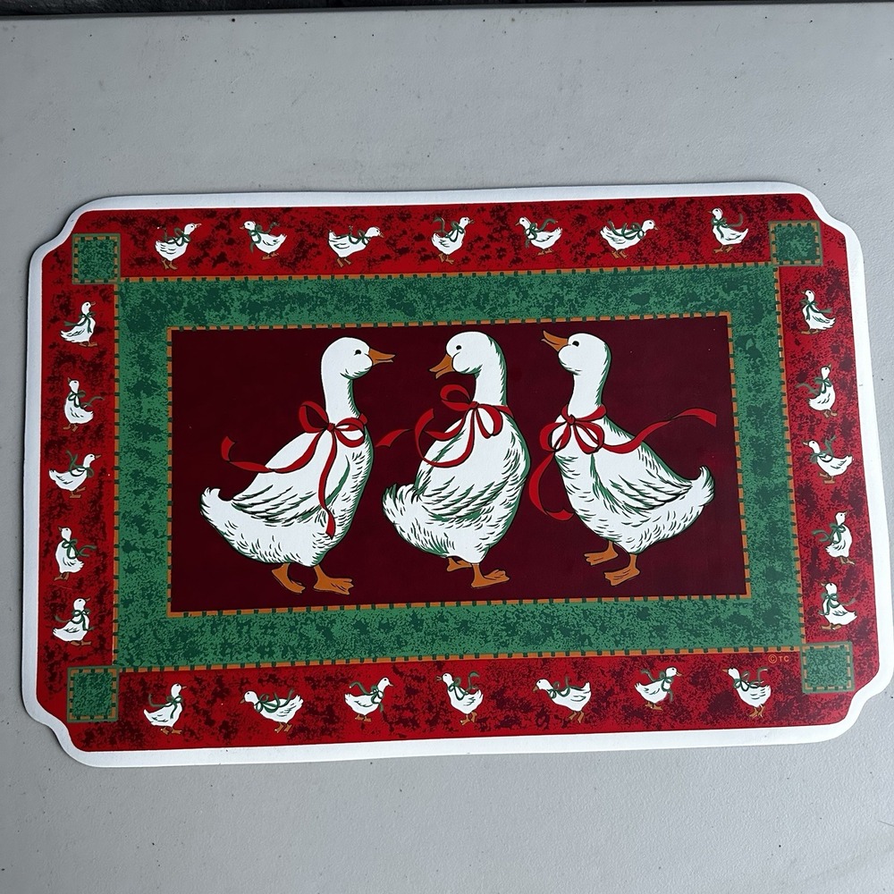 Vintage Town & Country Placemat Set of 4 Holly Geese Goose Christmas Grandmacore